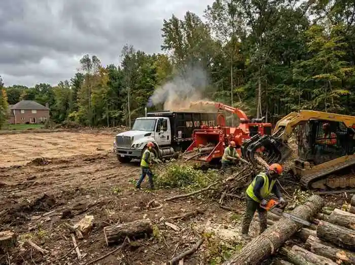 Tree Service Powell OH 4 BuckeyeTree Pro land clearing crew working near new development in Powell OH