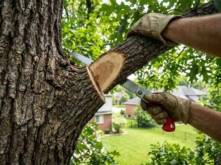 Tree Service Powell OH 6 BuckeyeTree Pro arborist performing structural pruning on young red oaks in Powell OH