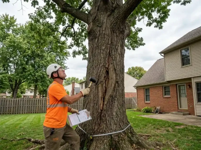 Columbus Rewrote Its Entire Tree Code. Here Is What It Now Says. 6 Arborist sounding a trunk for decay during a tree risk assessment in Columbus OH