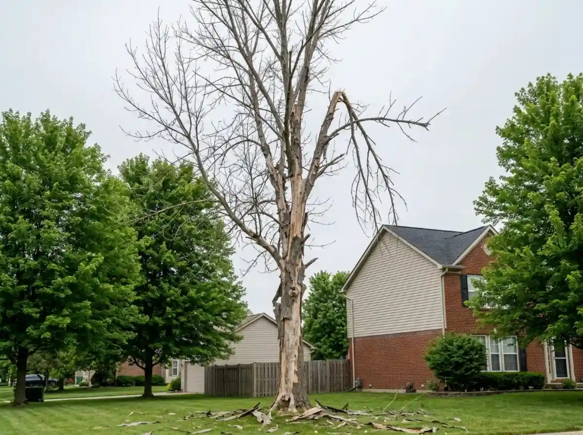 Emerald Ash Borer in Franklin County: Two Decades On, What Is Left to Deal With 1 Dead ash tree killed by emerald ash borer standing in a Columbus OH garden