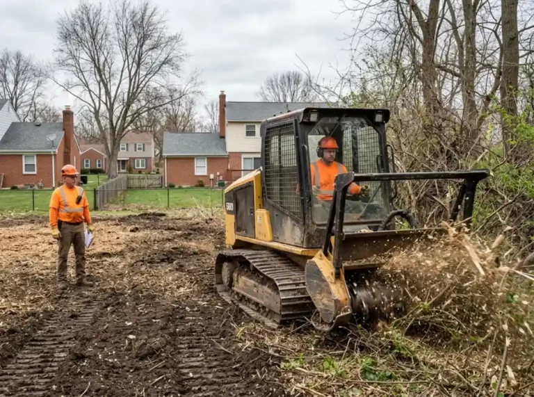 Land Clearing in Columbus: The Six-Month Window Nobody Mentions 8 Forestry mulcher clearing brush from a residential building lot in Columbus OH