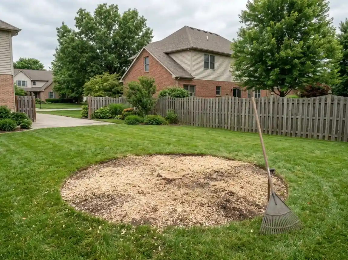 Stump Grinding Columbus OH 2 Stump ground below grade and backfilled level with the lawn in Columbus OH
