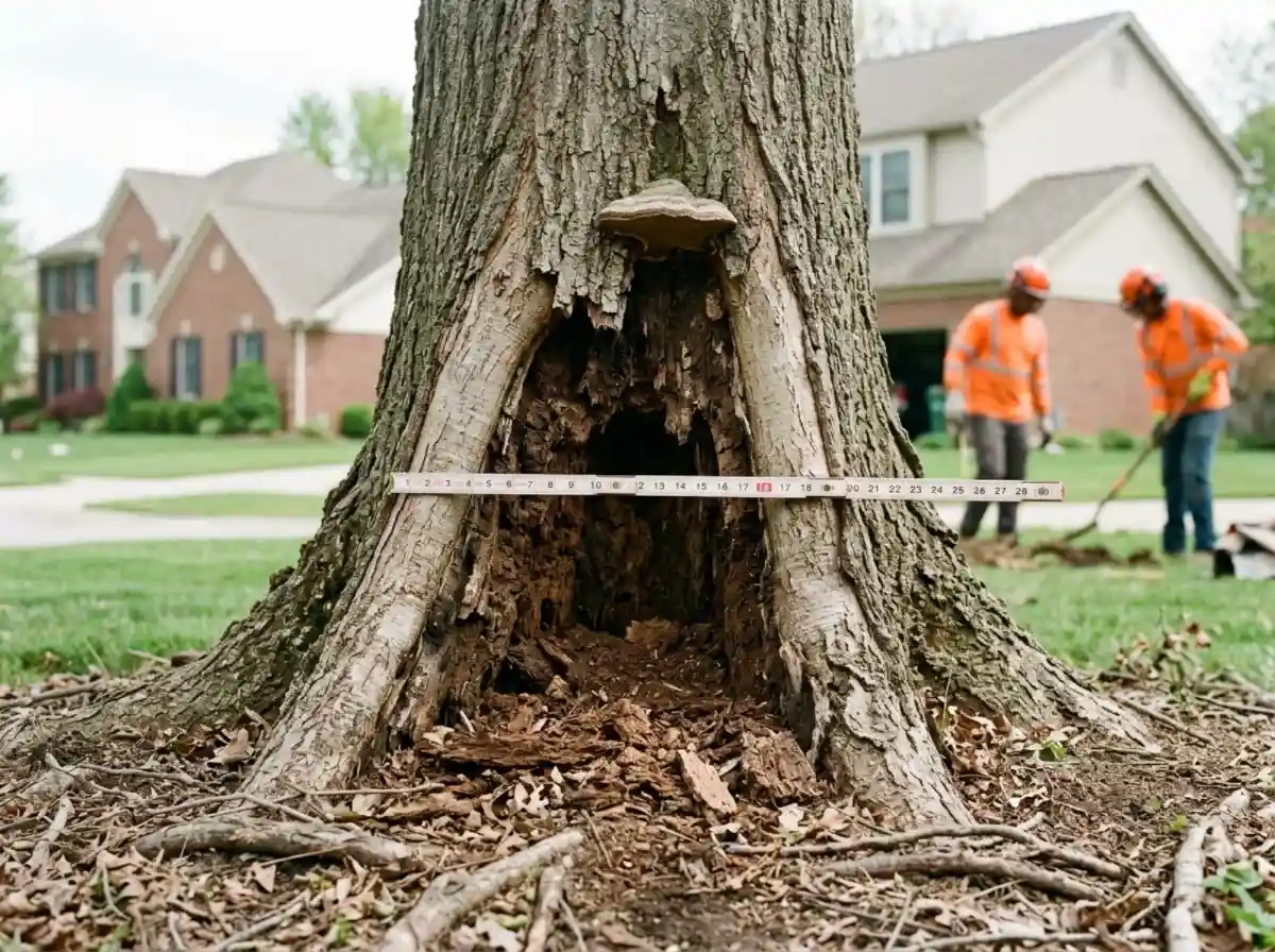 Basal decay cavity and bracket fungus on a hazardous mature tree in Columbus OH